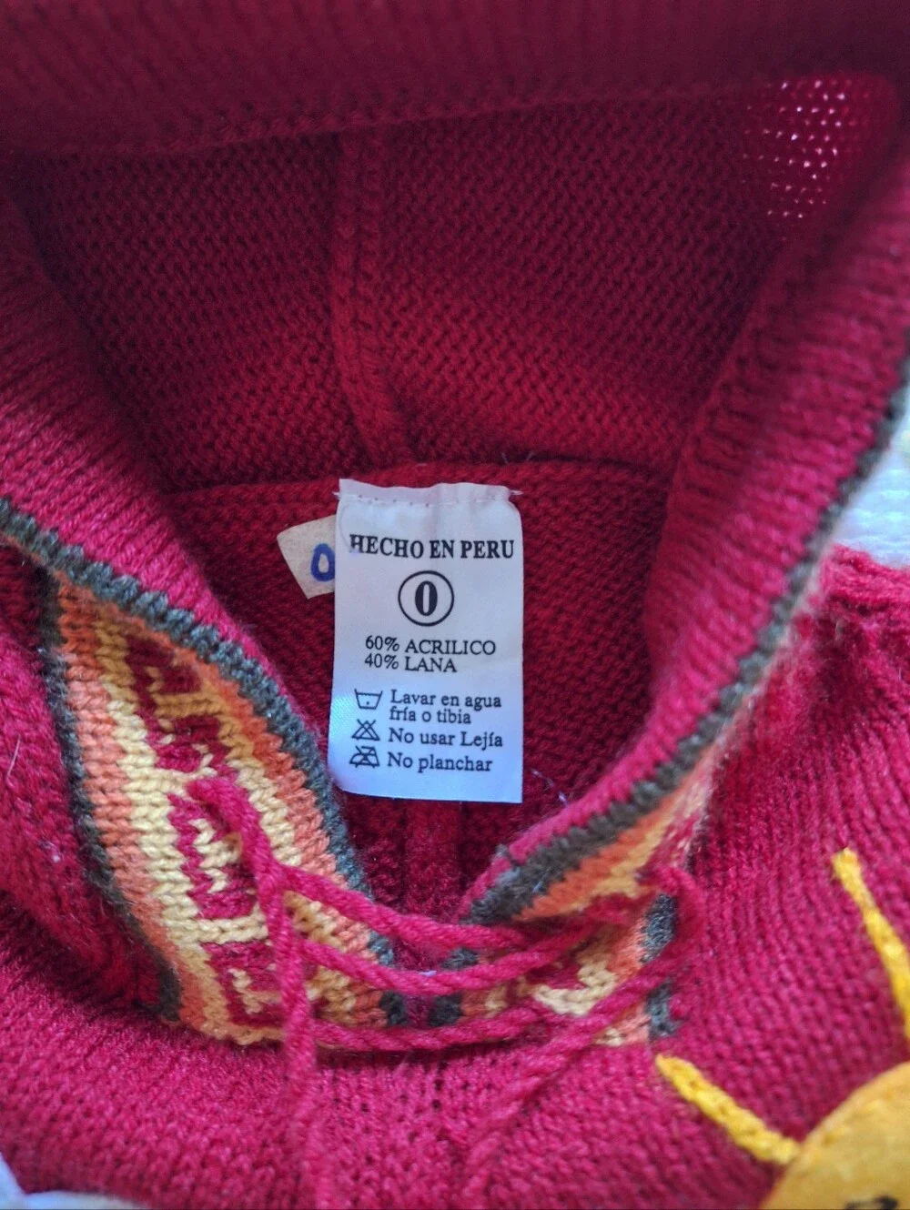 Handmade Peru Kids Hooded Poncho Sweater Red Llama Front Back 3D Infant 0 6-12M